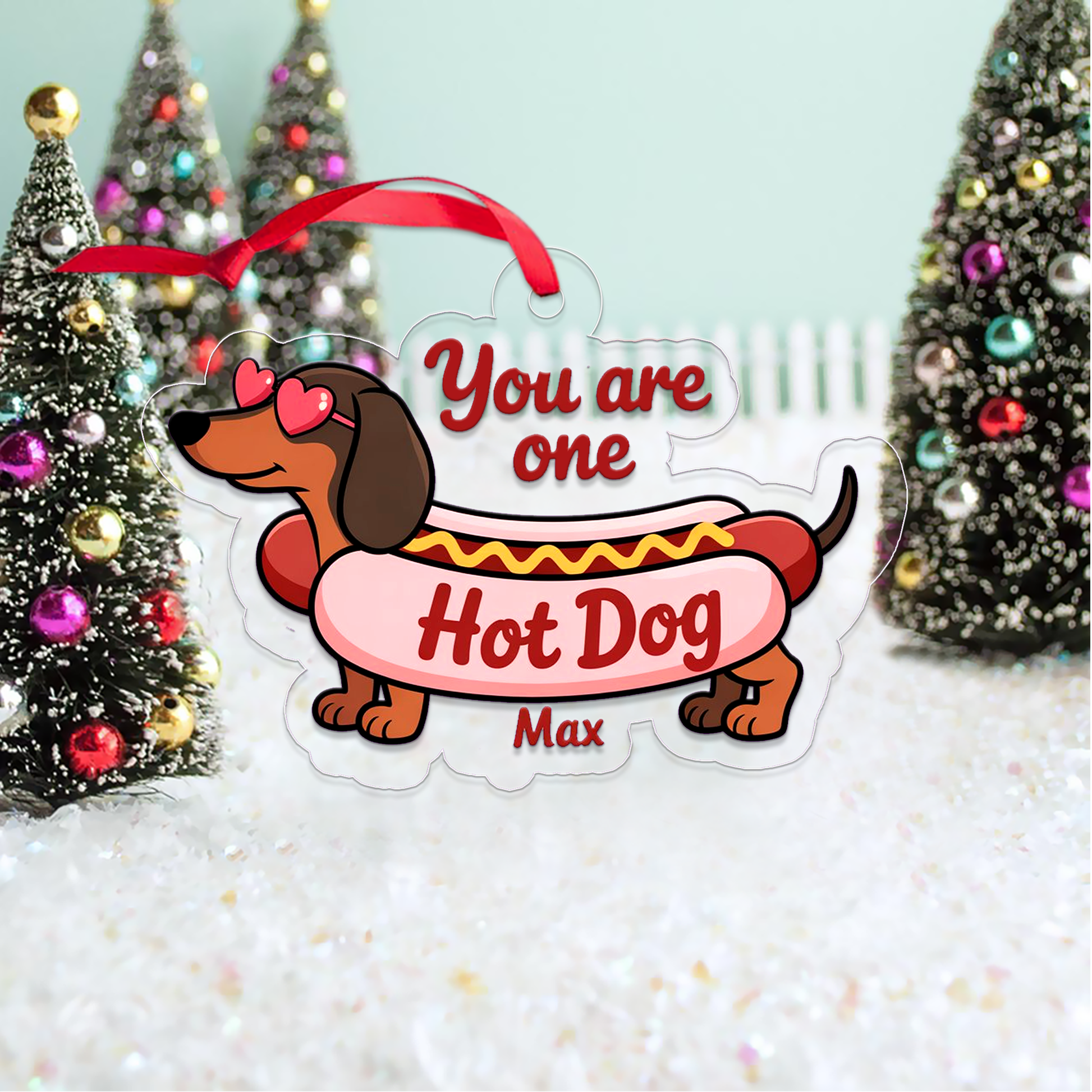 Personalized Funny Dachshund Hot Dog Ornament, Funny Hot Dog Gifts Ornament, Decoration for Dog Lovers, Ornament for Foodies