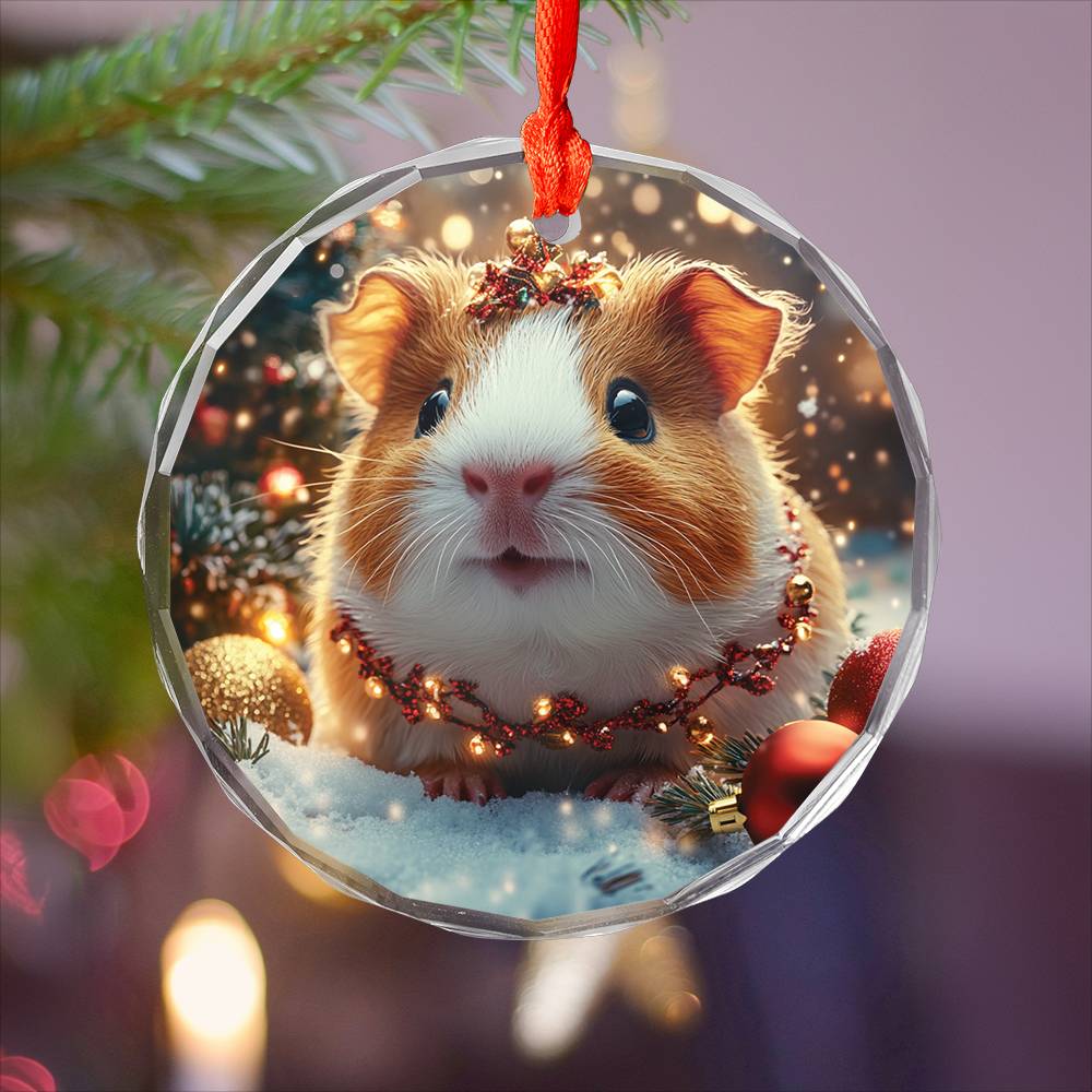 Beautiful Guinea Pig Christmas Night Design 1 Glass Ornament