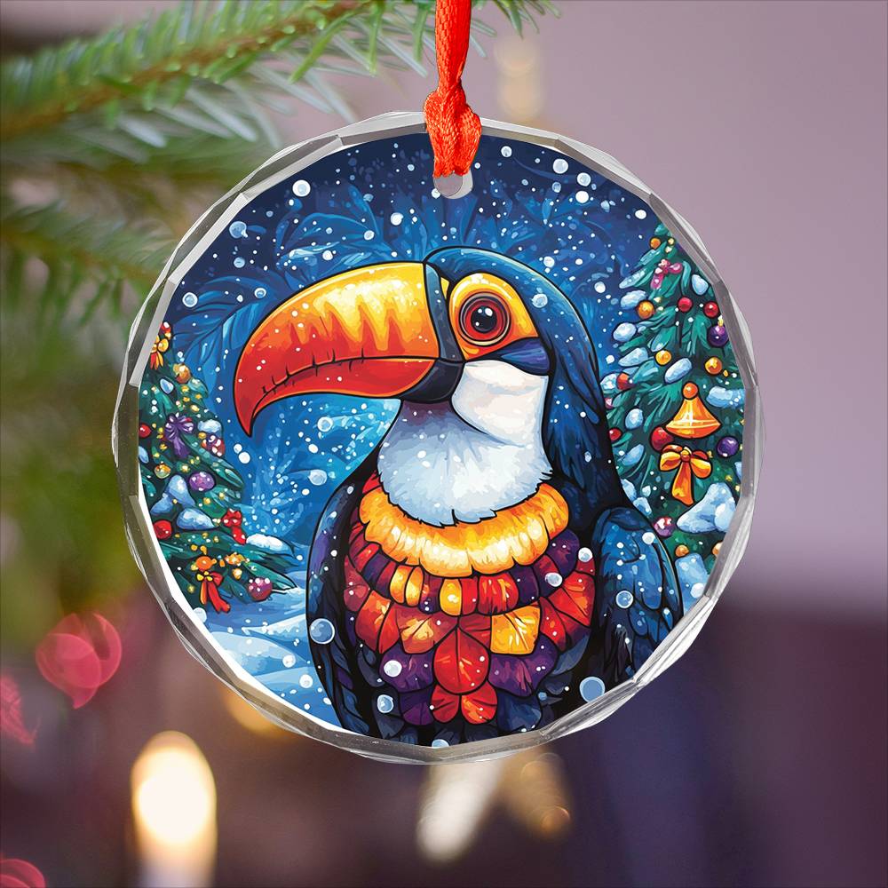 Beautiful Toucan Christmas Night Design 3 Glass Ornament