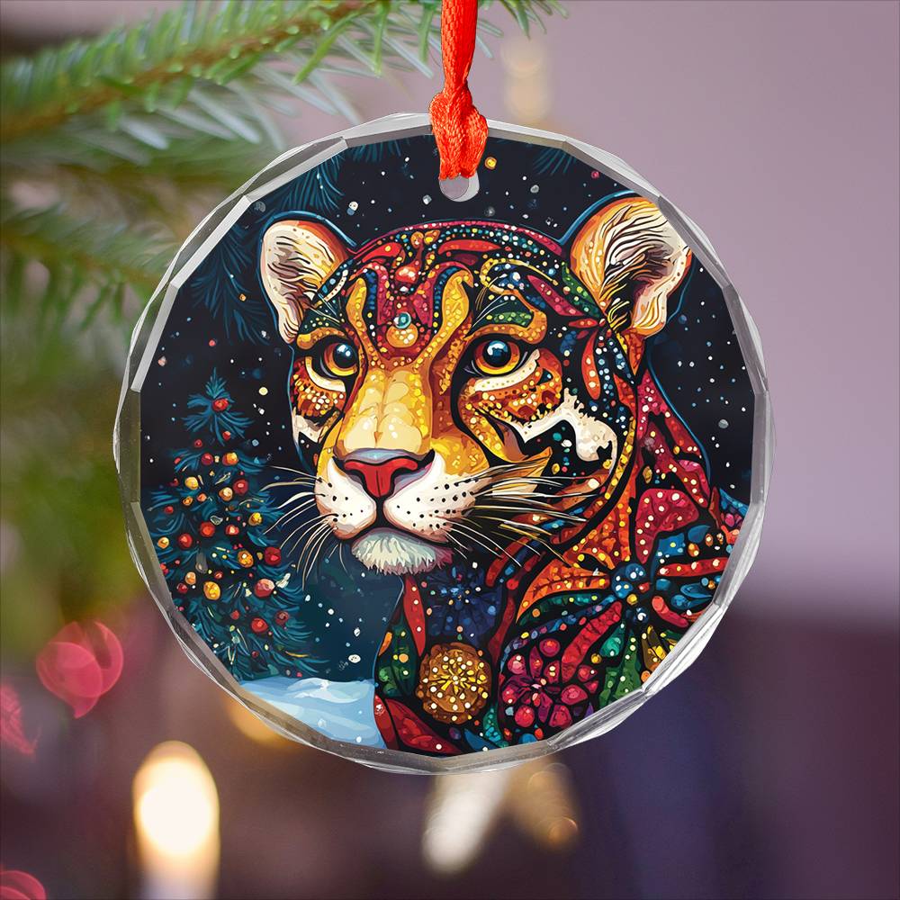 Beautiful Jaguar Christmas Night Design 1 Glass Ornament