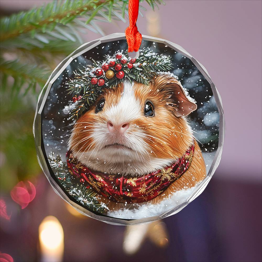 Beautiful Guinea Pig Christmas Night Design 4 Glass Ornament