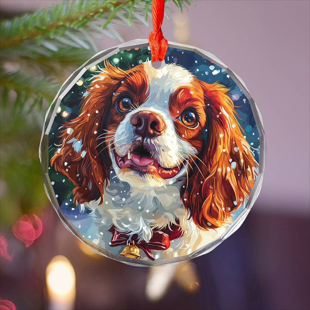 Beautiful Angus Cavalier King Charles Spaniel Dog Christmas Night Design 1 Glass Ornament