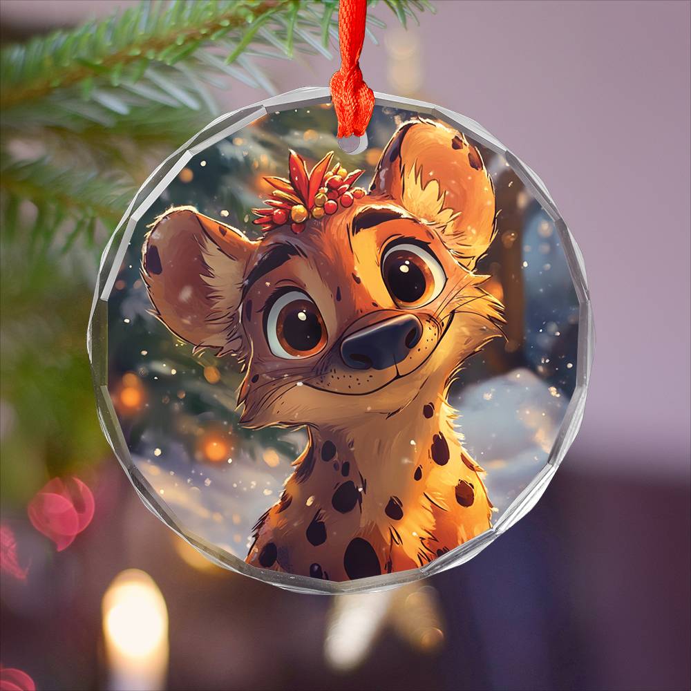 Beautiful Hyena Christmas Night Design 4 Glass Ornament