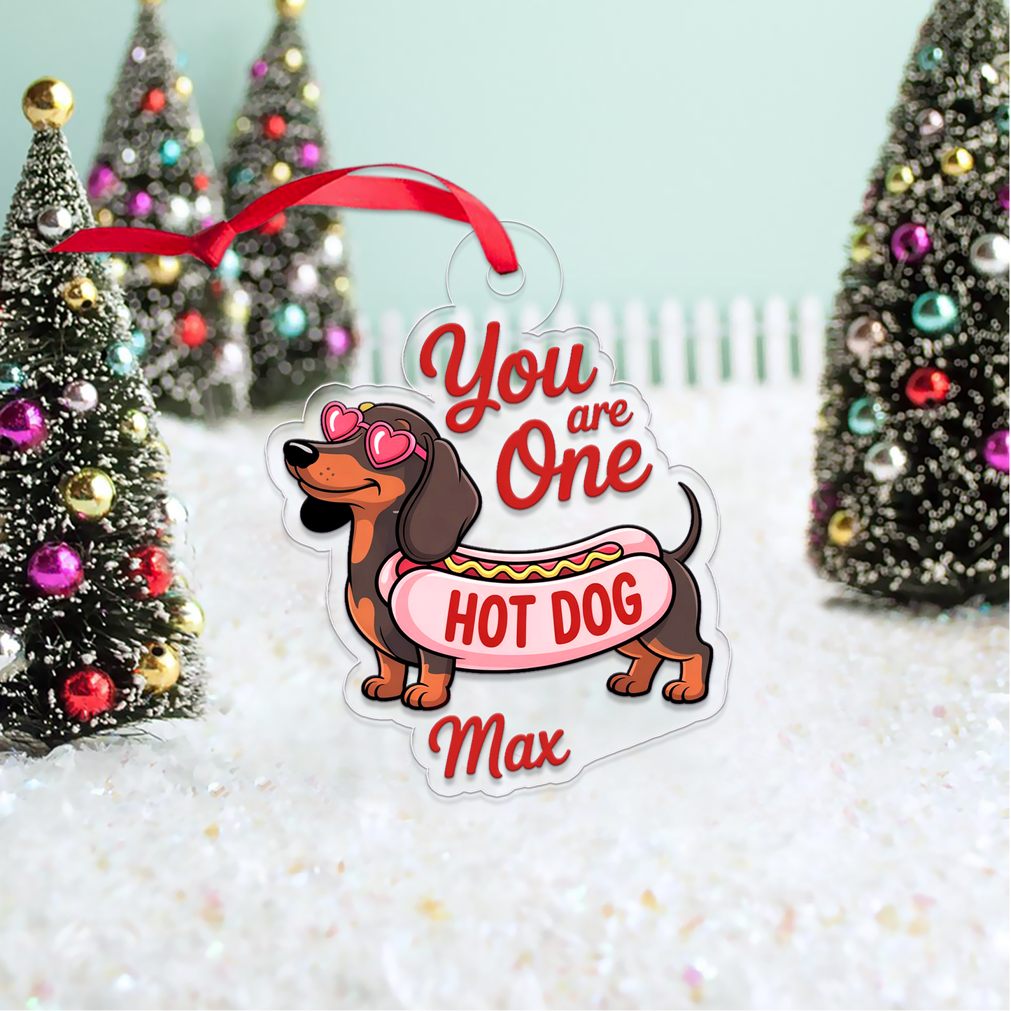 Personalized Funny Dachshund Hot Dog Ornament, Funny Hot Dog Gifts Ornament, Decoration for Dog Lovers, Hot Dog Breed Ornament