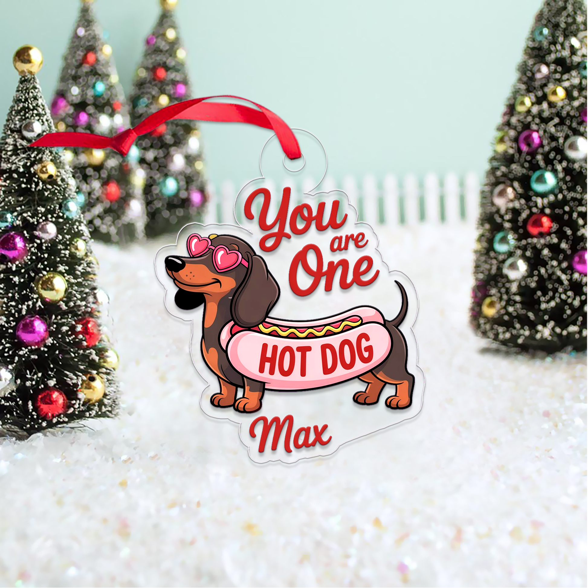 Personalized Funny Dachshund Hot Dog Ornament, Funny Hot Dog Gifts Ornament, Decoration for Dog Lovers, Hot Dog Breed Ornament
