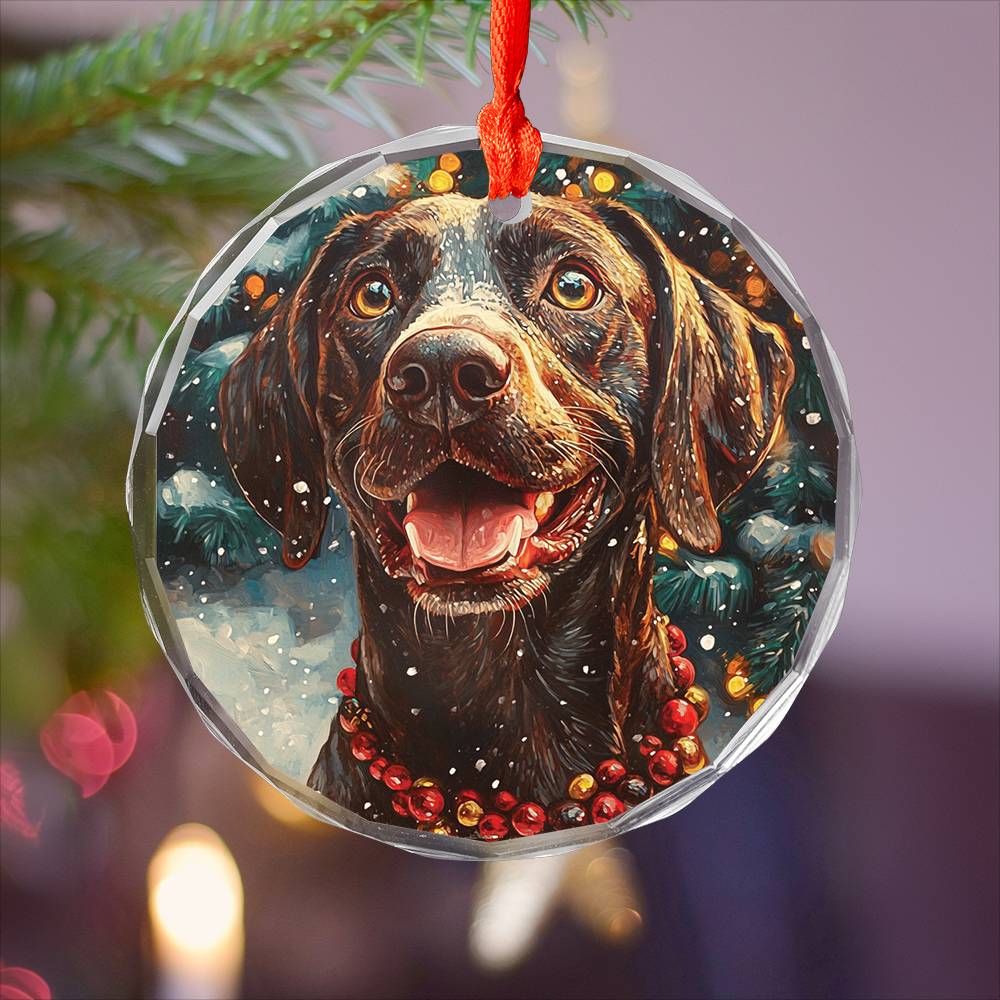 Beautiful Angus German Shorthaired Pointer Dog Christmas Night Design 3 Glass Ornament