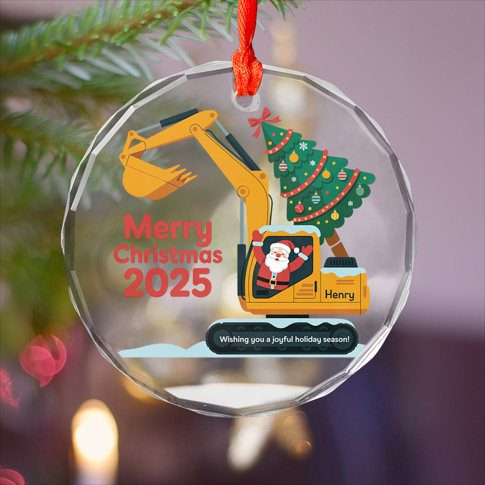 Personalized Xmas Excavator Construction Backhoe 3D Effect Ornament