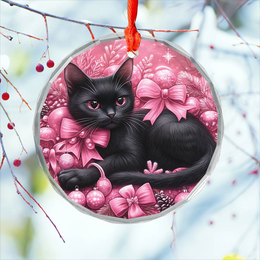 Bombay Cat Pink Christmas Design 2 Glass Ornament