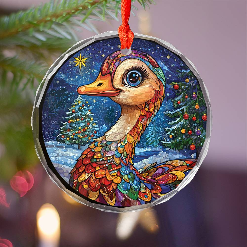 Beautiful Goose Christmas Night Design 1 Glass Ornament