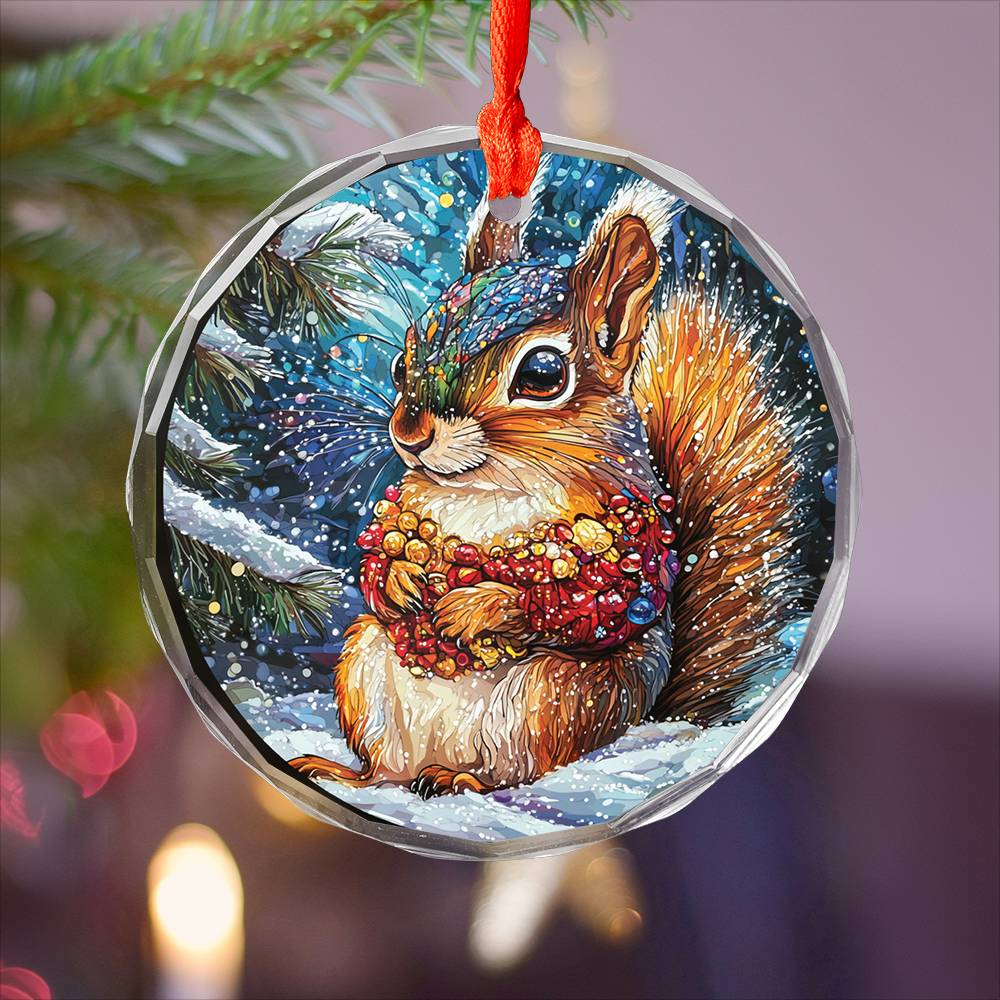 Beautiful Angus Squirrel Christmas Night Design 2 Glass Ornament