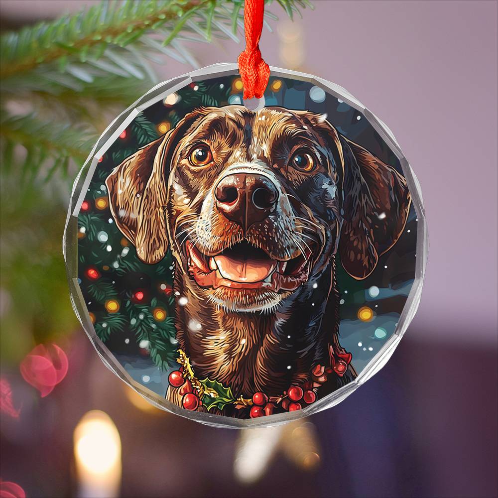 Beautiful Angus German Shorthaired Pointer Dog Christmas Night Design 4 Glass Ornament