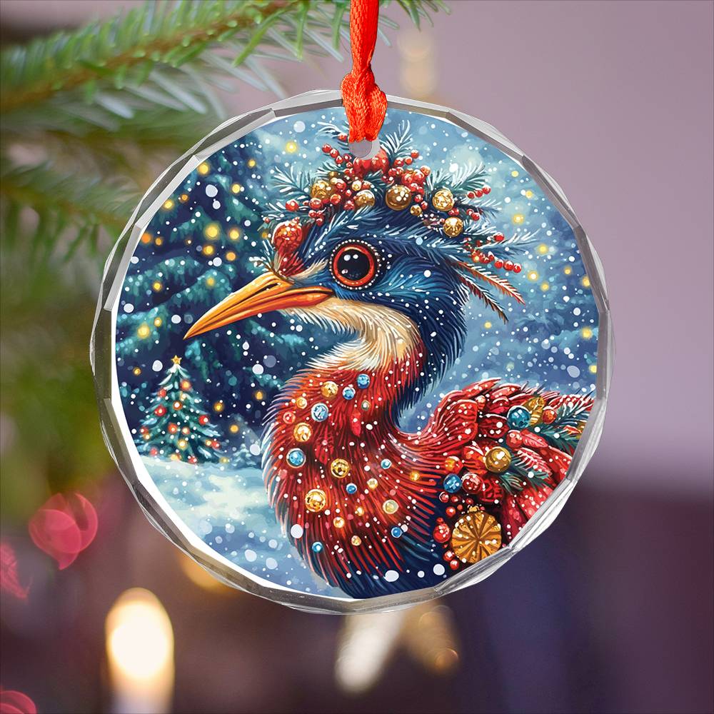 Beautiful Heron Christmas Night Design 2 Glass Ornament