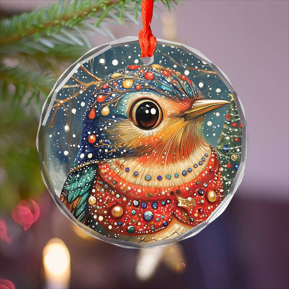 Beautiful Thrush Christmas Night Design 3 Glass Ornament