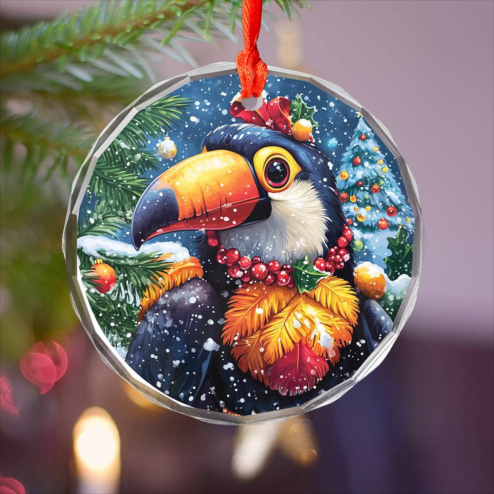 Beautiful Toucan Christmas Night Design 2 Glass Ornament
