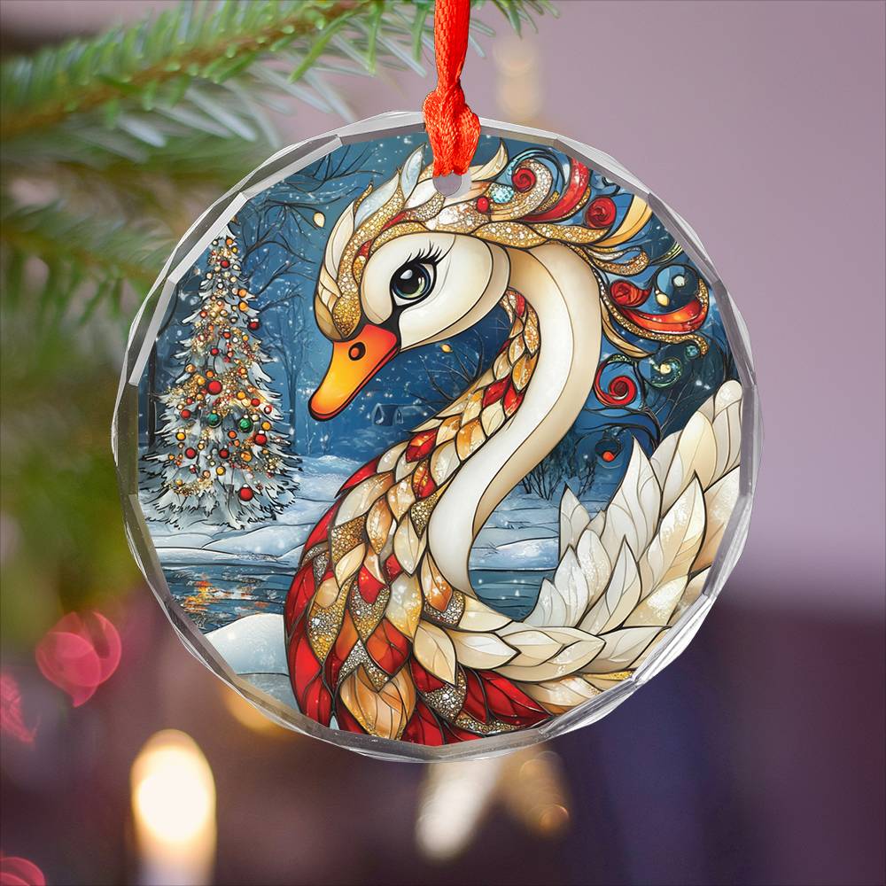 Beautiful Swan Christmas Night Design 4 Glass Ornament