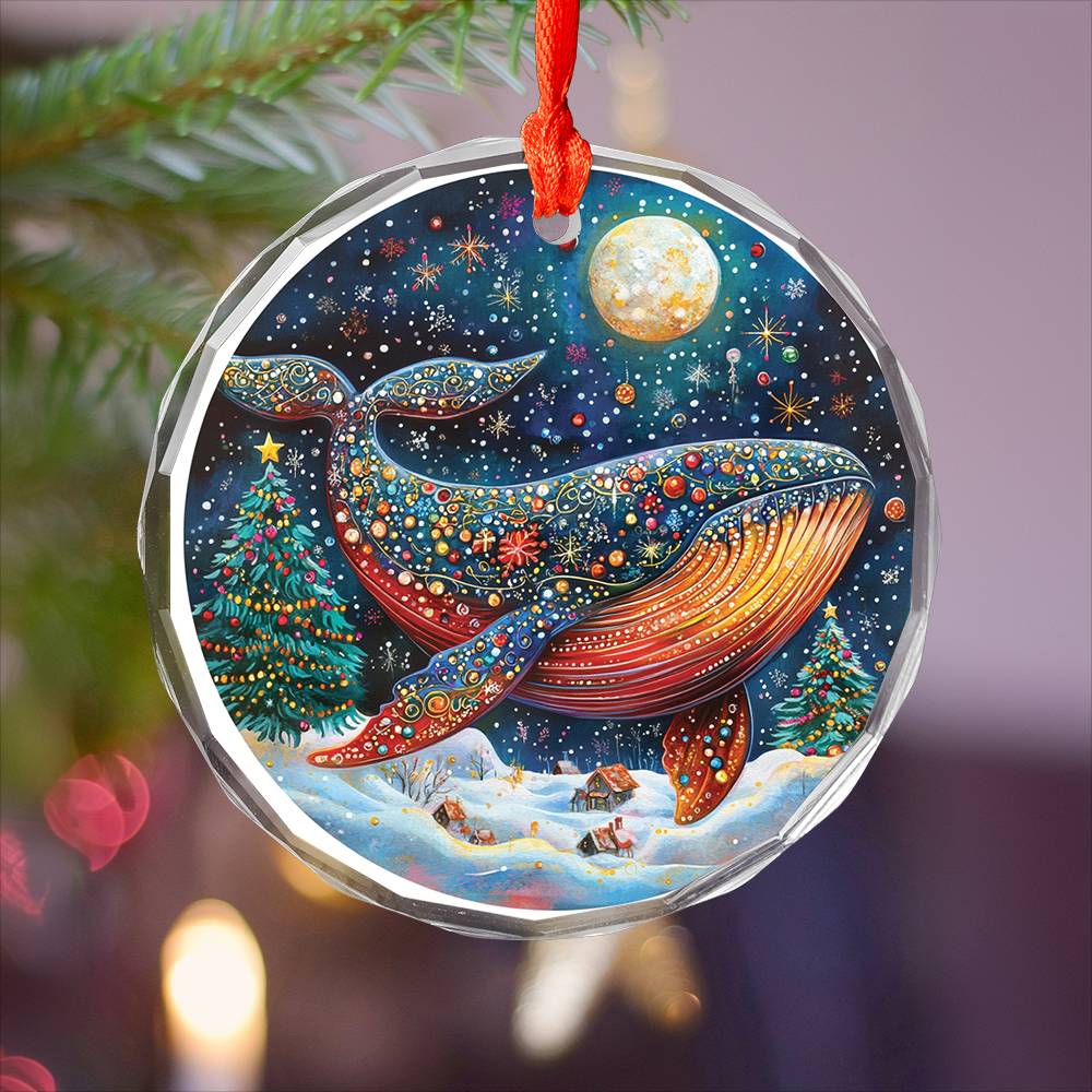 Beautiful Angus Whale Christmas Night Design 1 Glass Ornament