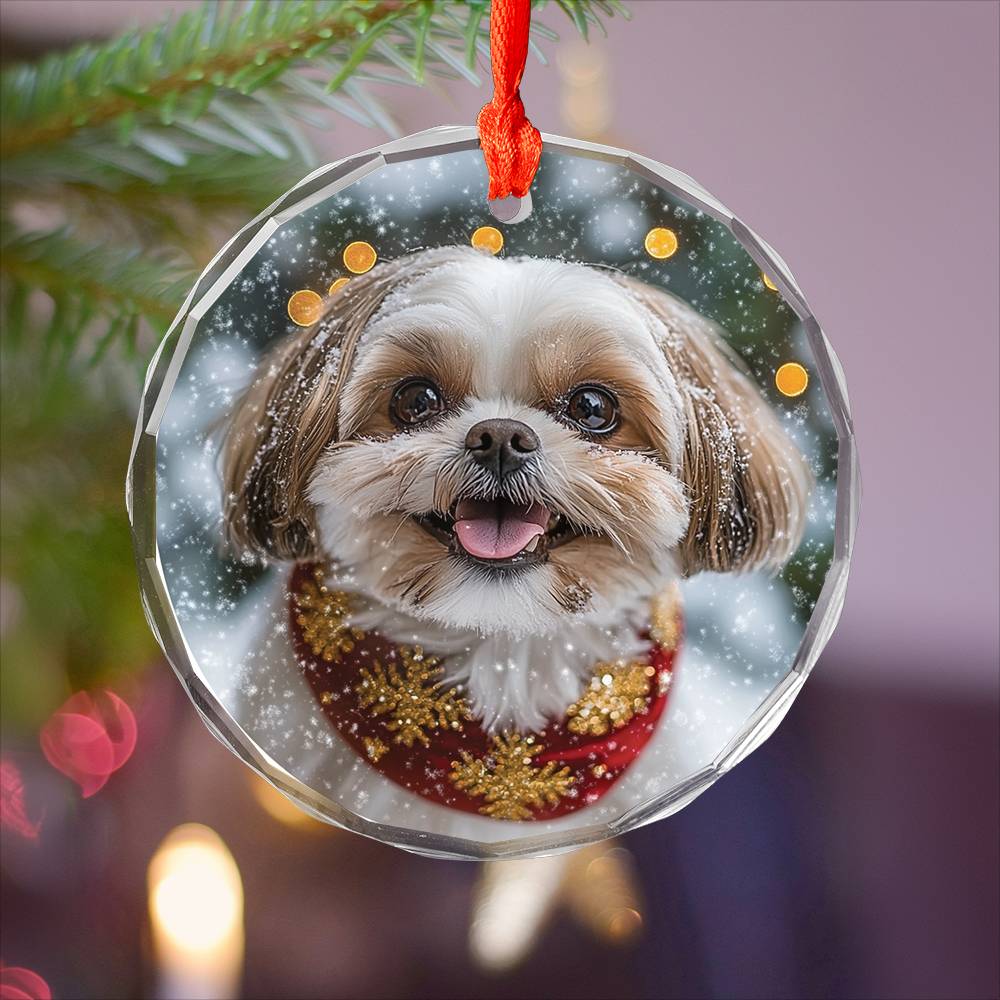 Beautiful Angus Shih Tzu Dog Christmas Night Design 1 Glass Ornament