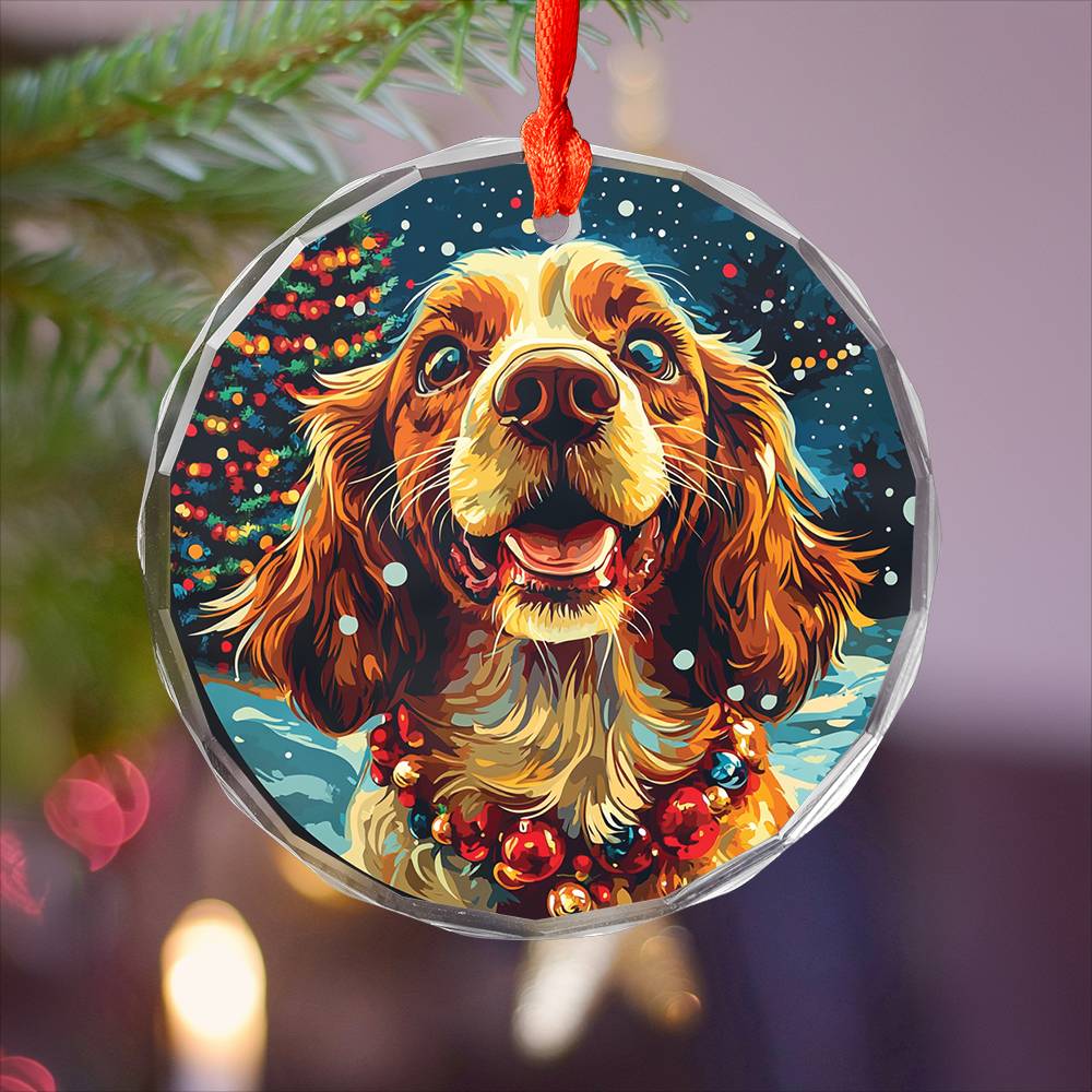 Beautiful English Cocker Spaniel Dog Christmas Night Design 2 Glass Ornament