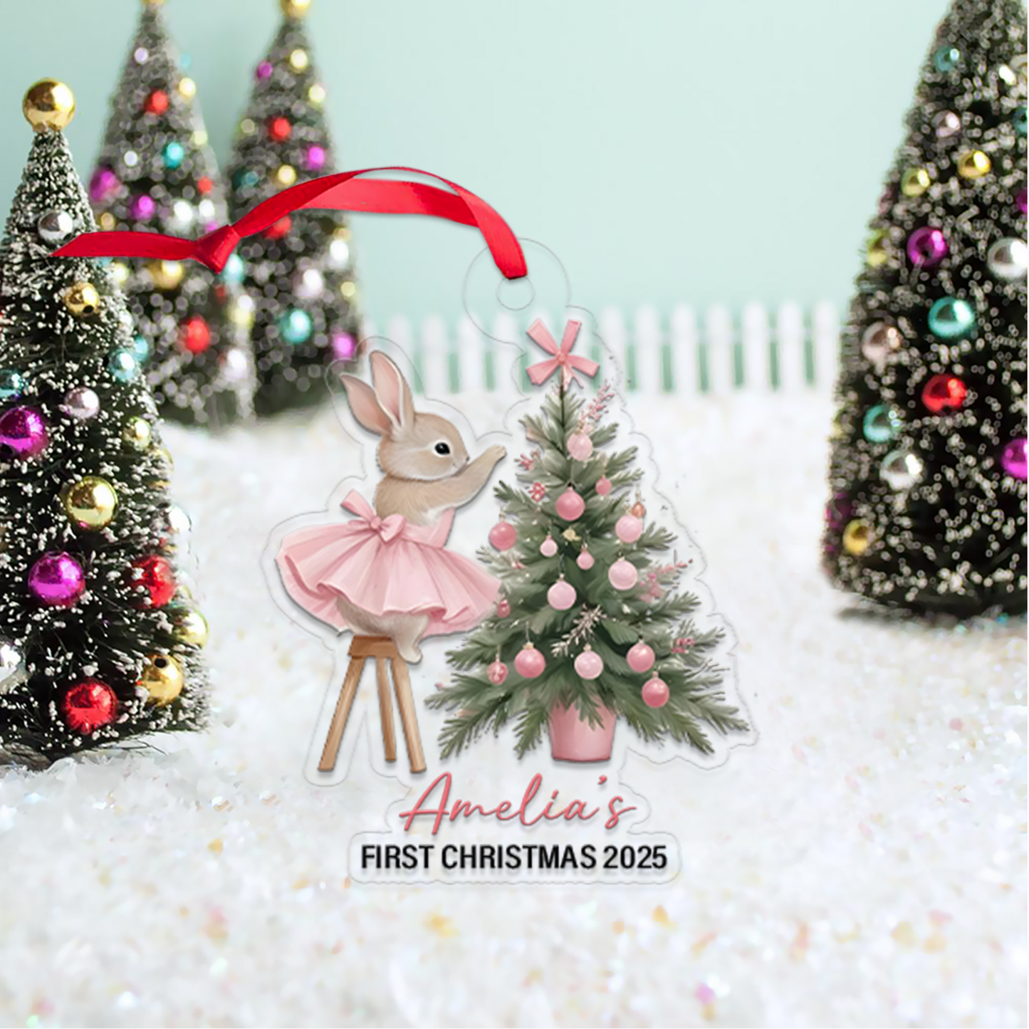 Custom Name Baby Rabbit First Xmas