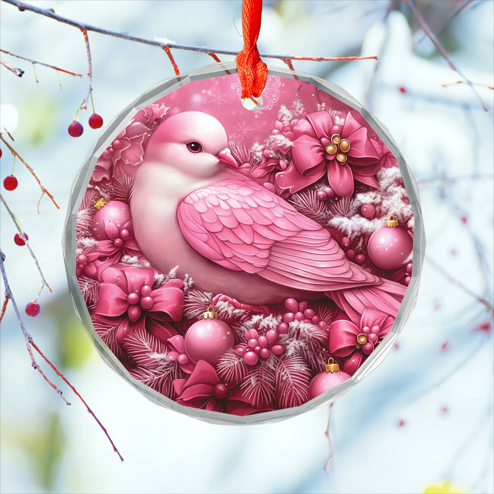 Dove Pink Christmas Design 3 Glass Ornament