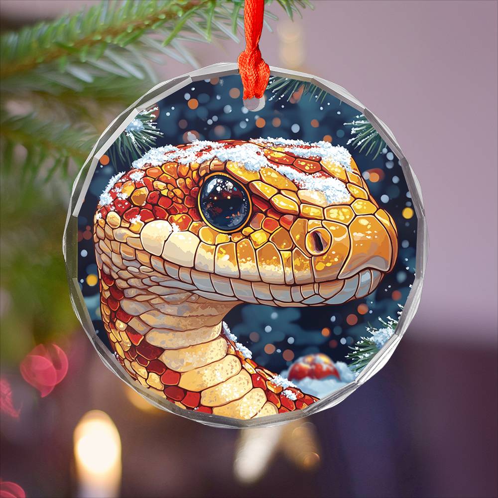 Beautiful Angus Snake Christmas Night Design 4 Glass Ornament