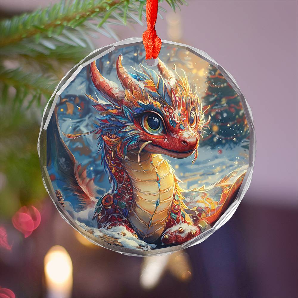 Beautiful Angus Dragon Christmas Night Design 1 Glass Ornament