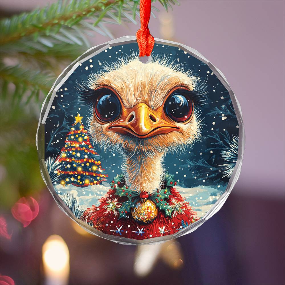 Beautiful Ostrich Christmas Night Design 1 Glass Ornament
