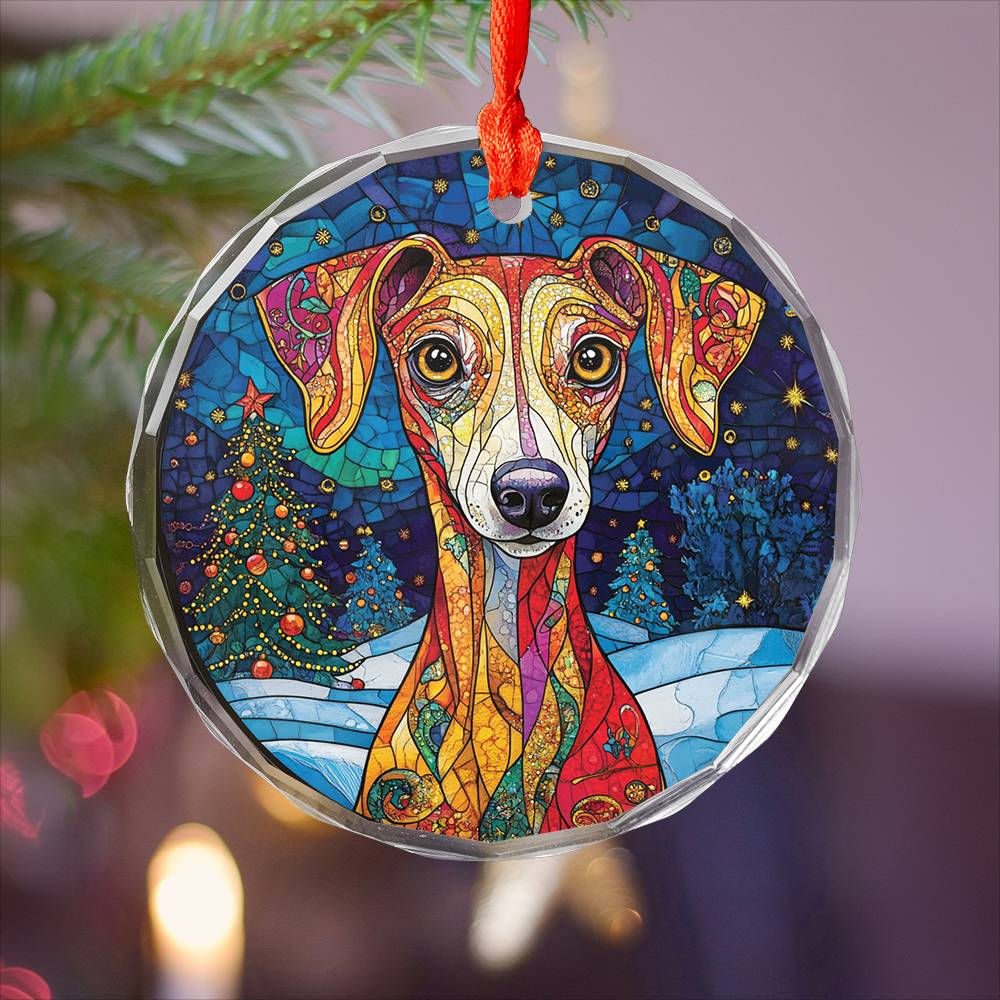 Beautiful Whippet Dog Christmas Night Design 2 Glass Ornament