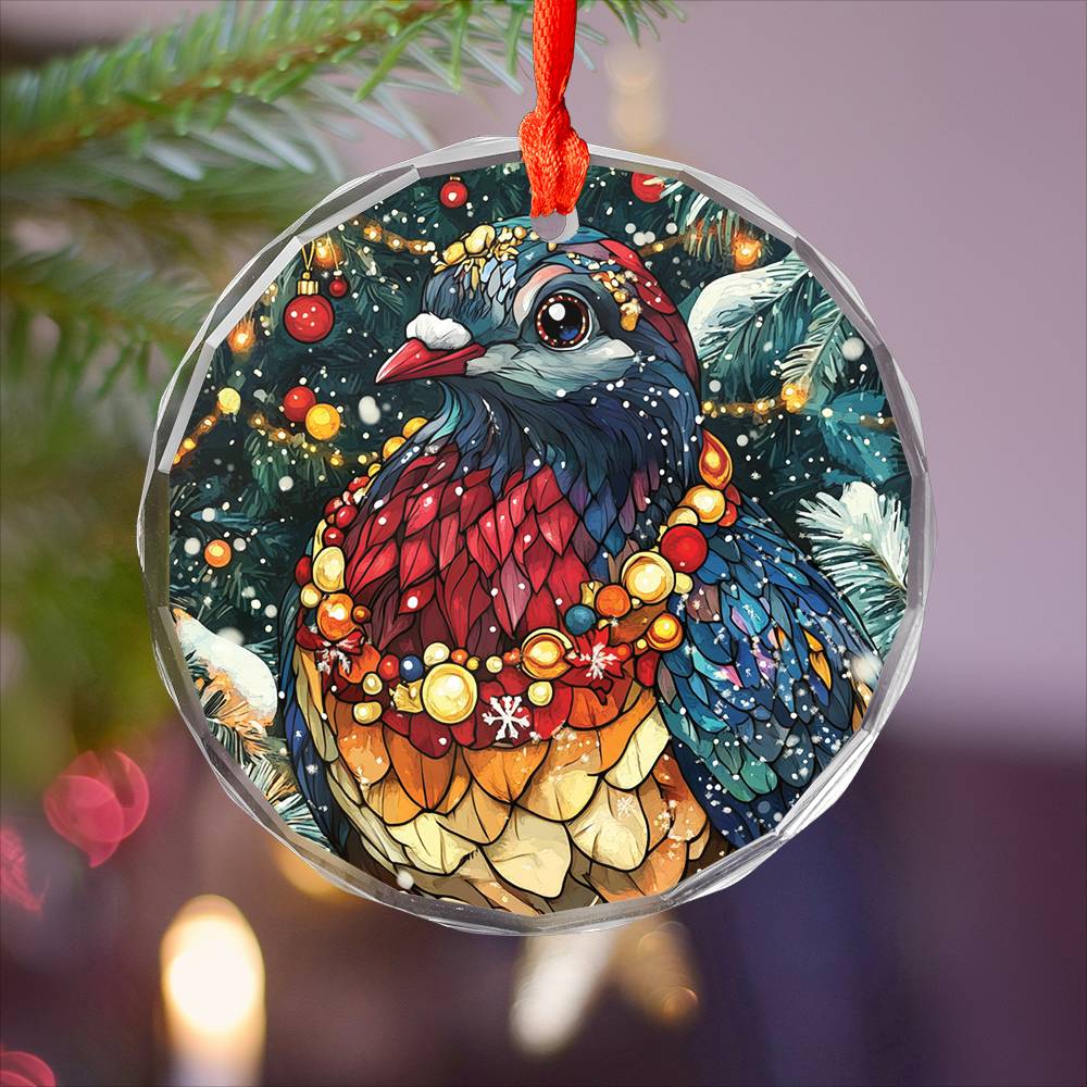 Beautiful Pigeon Christmas Night Design 3 Glass Ornament