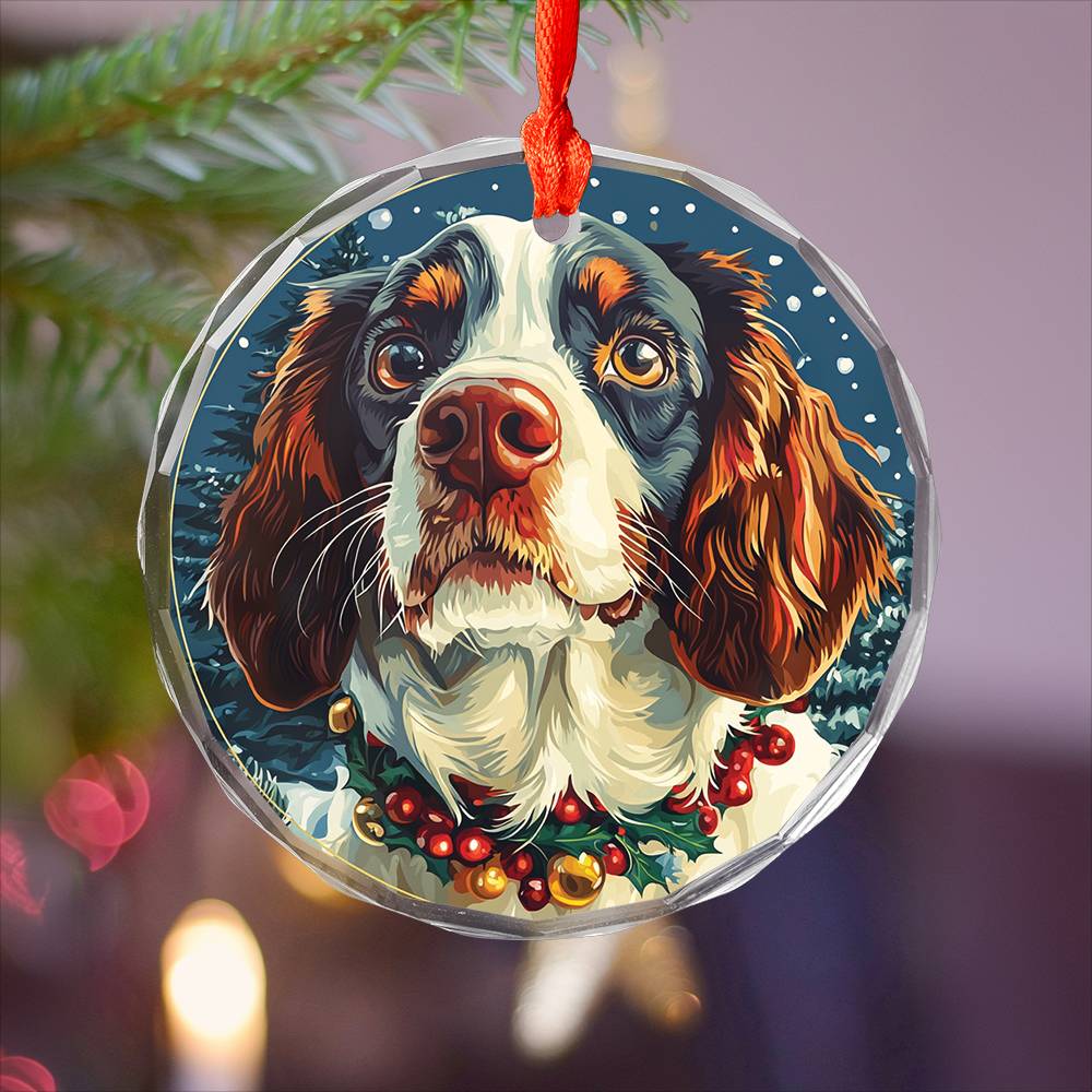 Beautiful English Springer Spaniel Dog Christmas Night Design 1 Glass Ornament