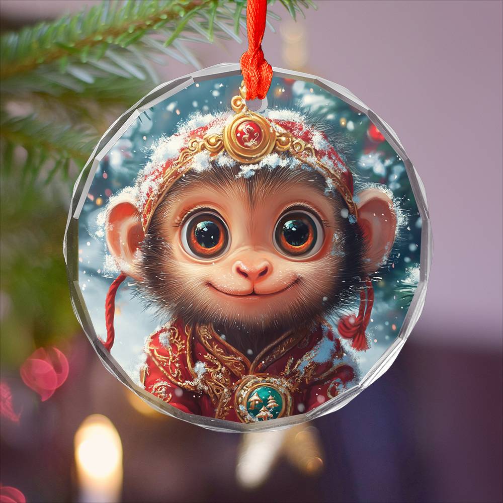 Beautiful Angus Monkey Christmas Night Design 4 Glass Ornament