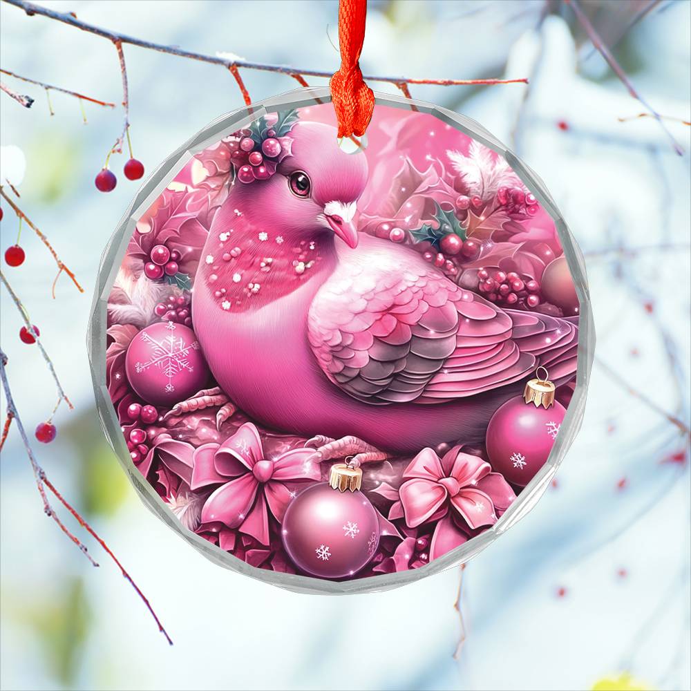 Pigeon Pink Christmas Design 1 Glass Ornament