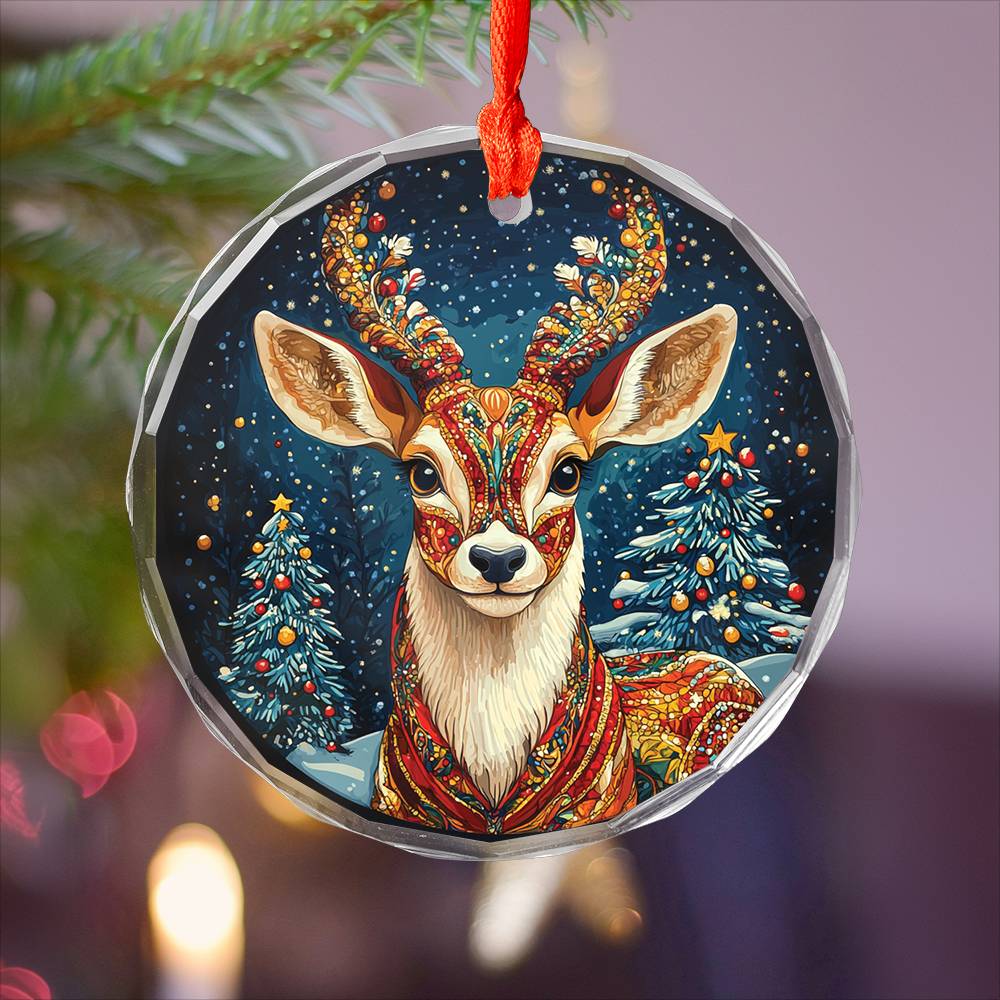 Beautiful Antelope Christmas Night Design 1 Glass Ornament