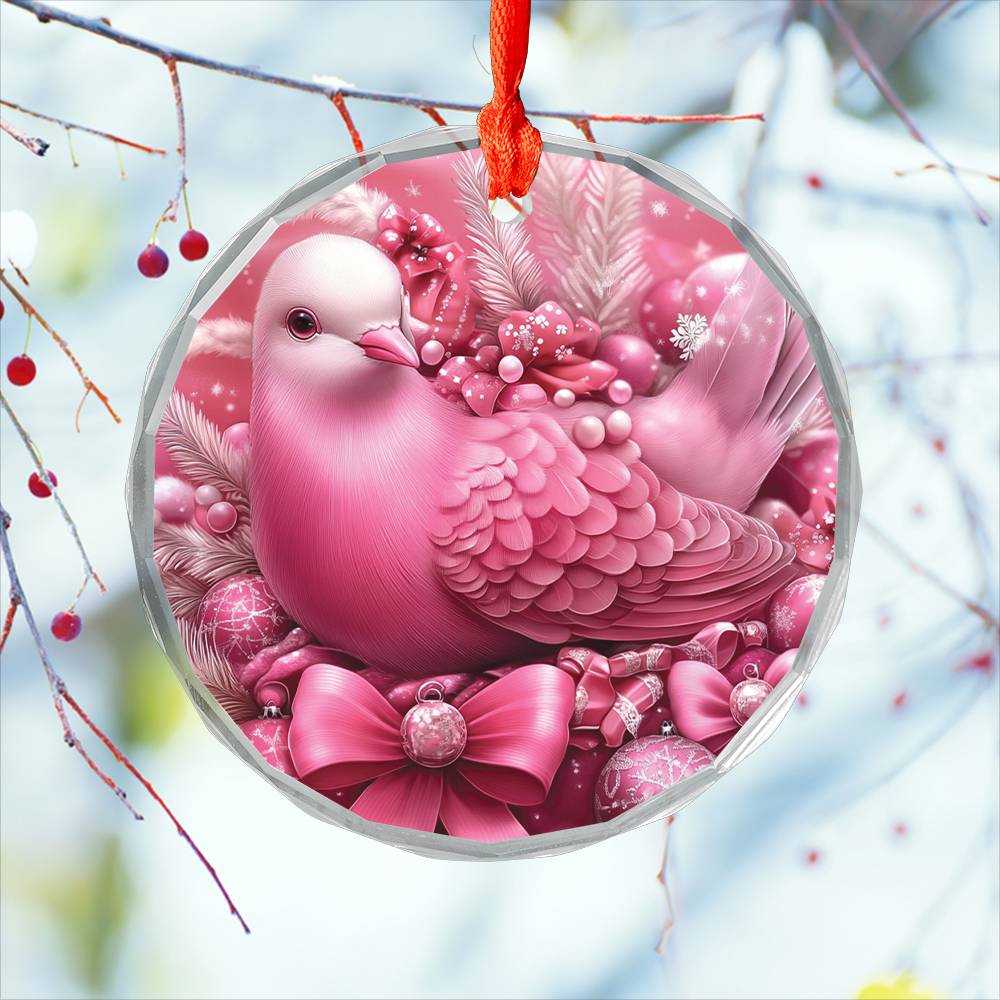 Pigeon Pink Christmas Design 2 Glass Ornament