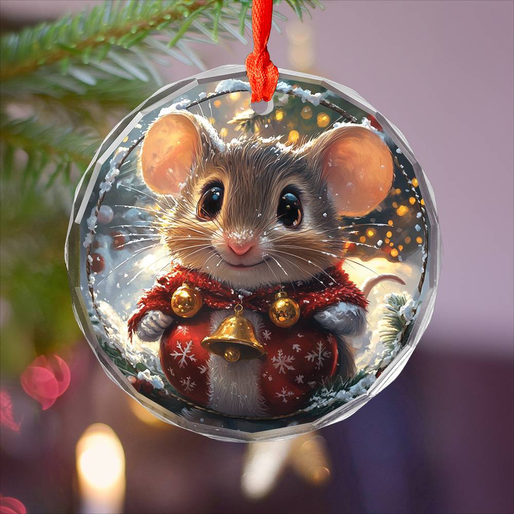 Beautiful Angus Mice Christmas Night Design 3 Glass Ornament