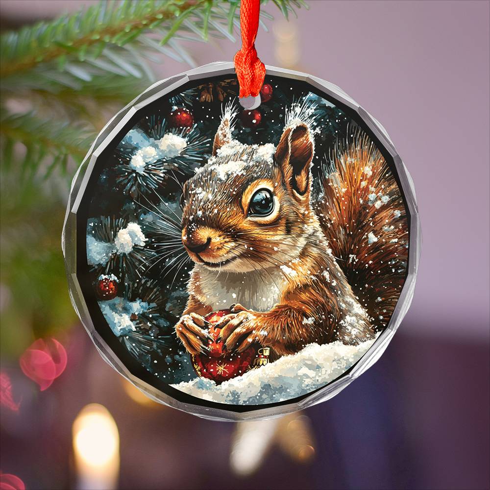 Beautiful Angus Squirrel Christmas Night Design 3 Glass Ornament
