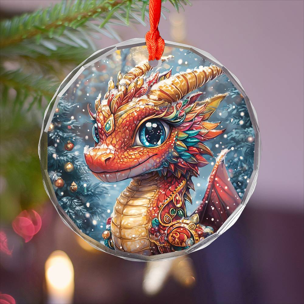Beautiful Angus Dragon Christmas Night Design 3 Glass Ornament