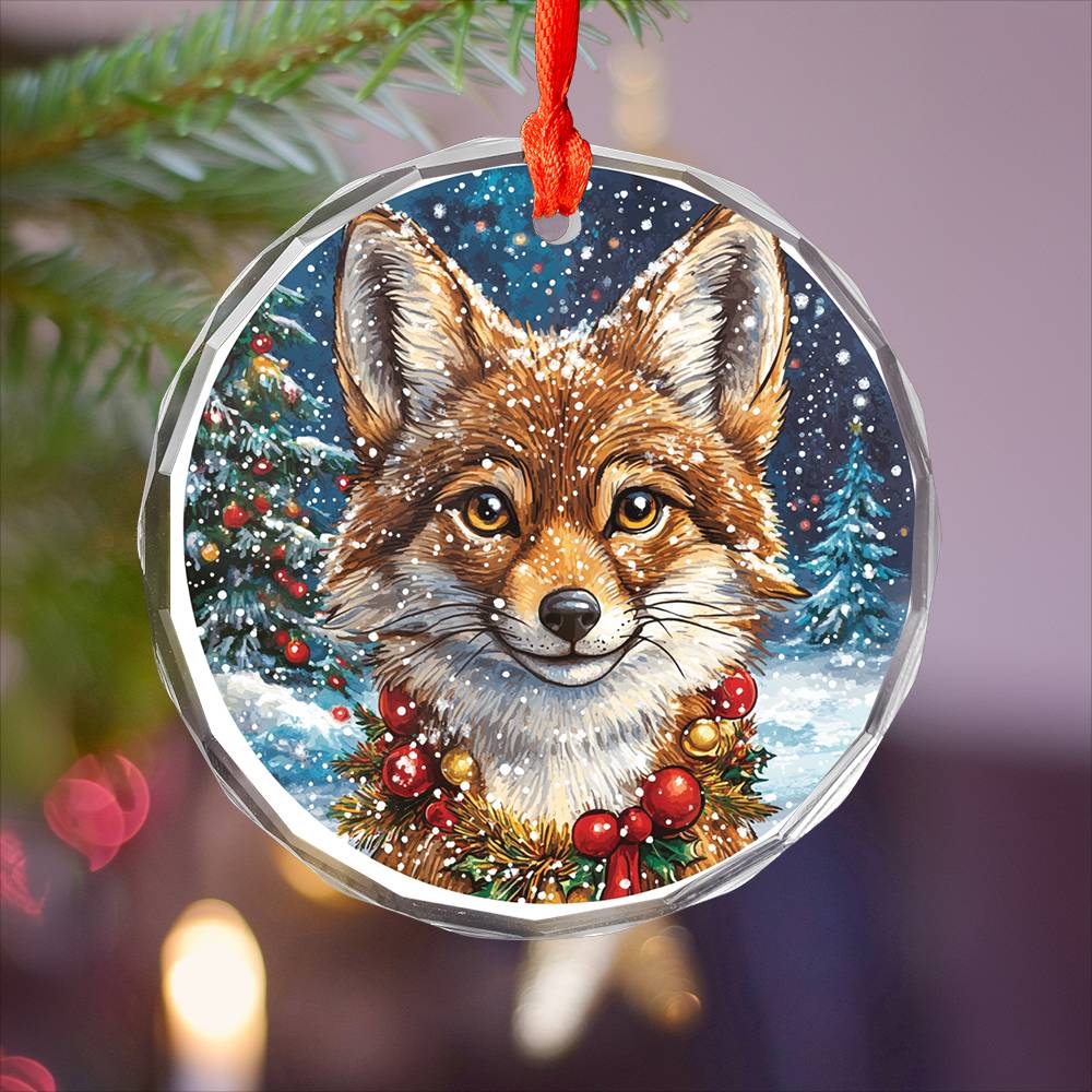 Beautiful Angus Coyote Christmas Night Design 1 Glass Ornament