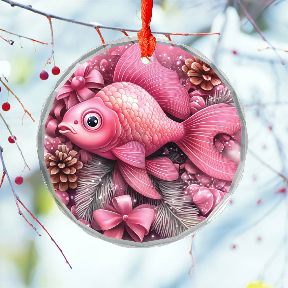 Goldfish Pink Christmas Design 4 Glass Ornament