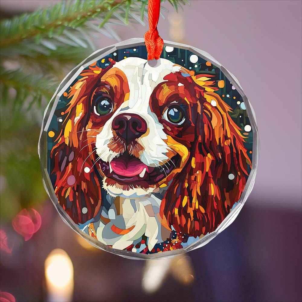 Beautiful Angus Cavalier King Charles Spaniel Dog Christmas Night Design 4 Glass Ornament