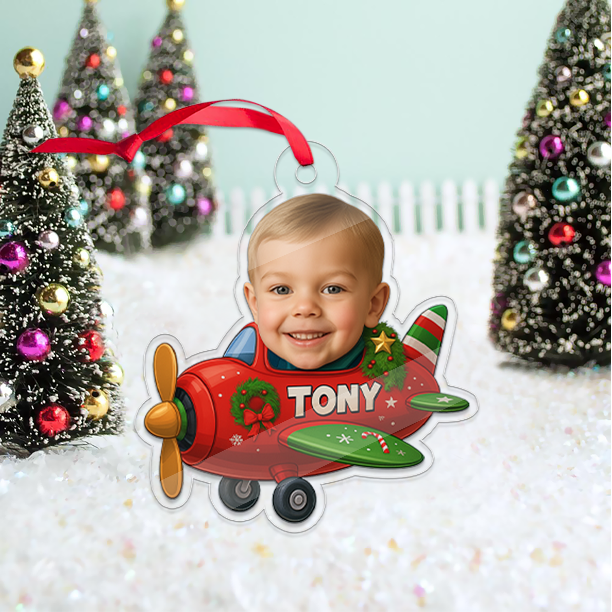Custom Photo Baby Face In Helicopter Ornament, Personalized Portrait Pilot Ornament, Photo Car Ornament, Custom Baby Gift, Funny Ornament