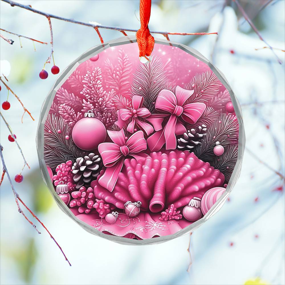 Coral Pink Christmas Design 1 Glass Ornament