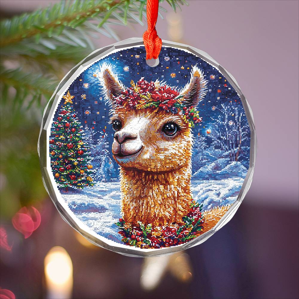 Beautiful Angus Alpaca Christmas Night Design 3 Glass Ornament