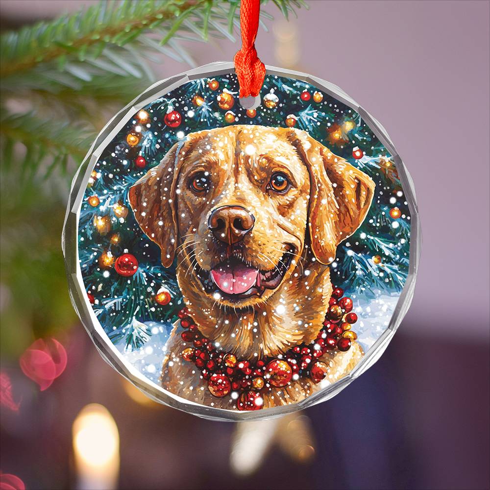 Beautiful Angus Labrador Retriever Dog Christmas Night Design 2 Glass Ornament