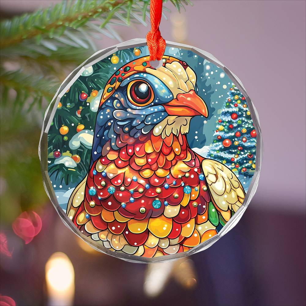 Beautiful Pigeon Christmas Night Design 2 Glass Ornament