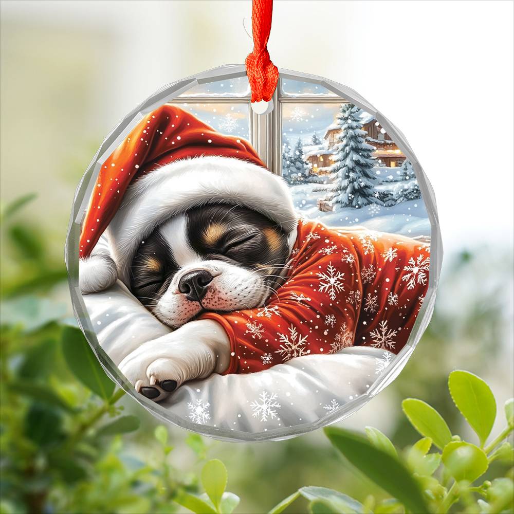 Boston Terrier Dog Sleeping In Bed Design 1