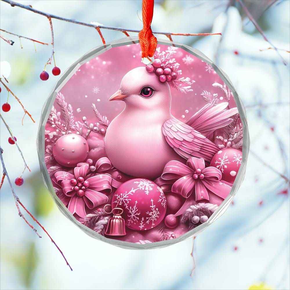 Dove Pink Christmas Design 1 Glass Ornament