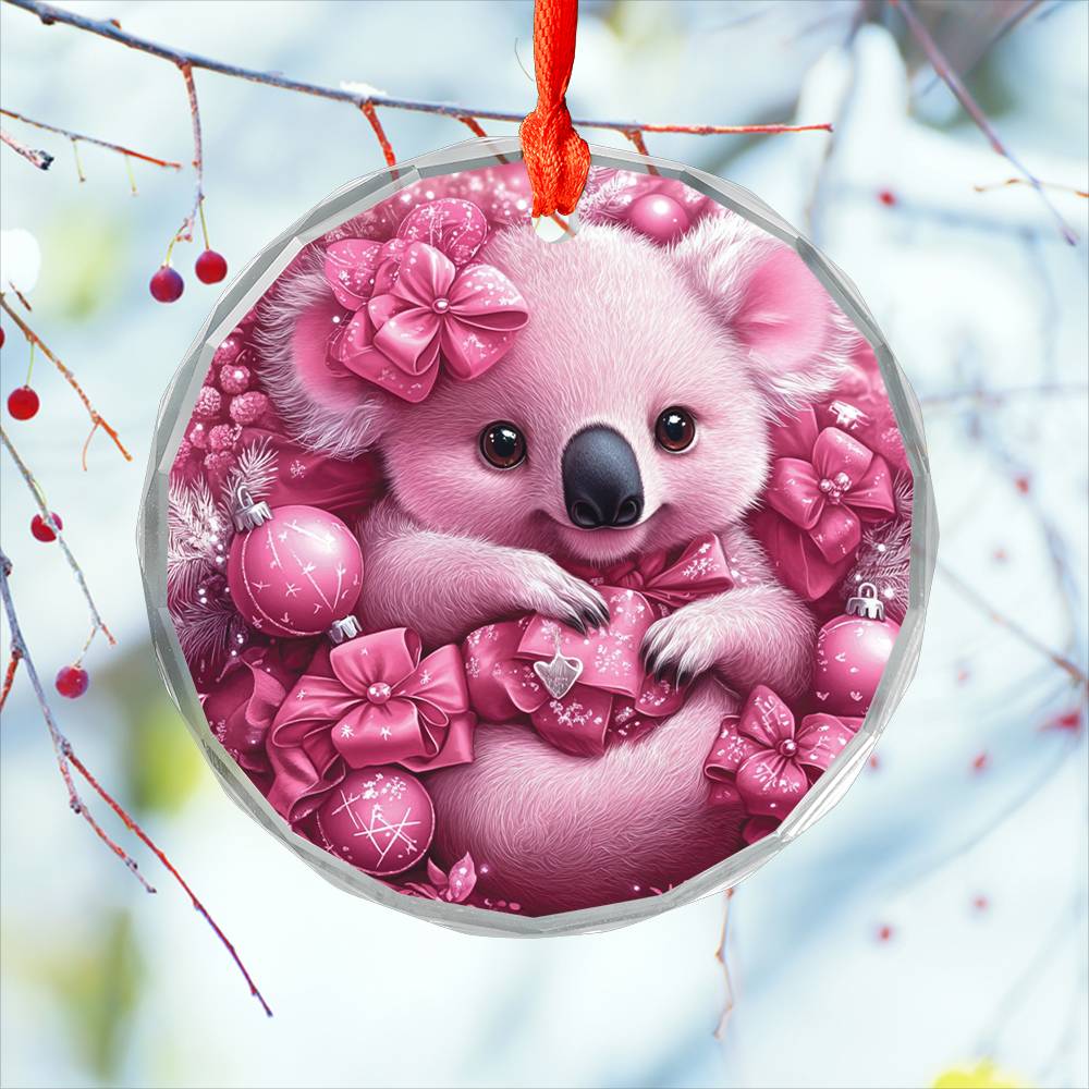 Koala Pink Christmas Design 4 Glass Ornament