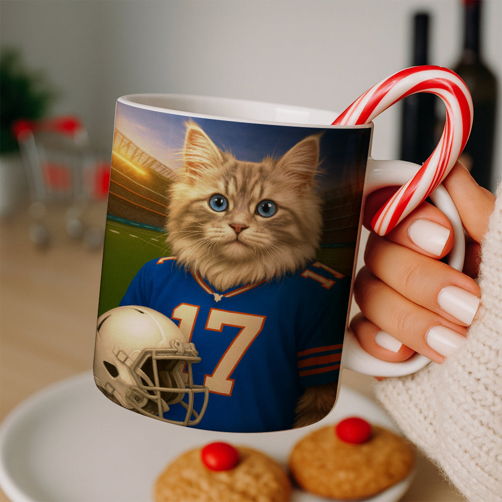Custom Cat Photo Football Style Mug _ Gift For Cat Lovers
