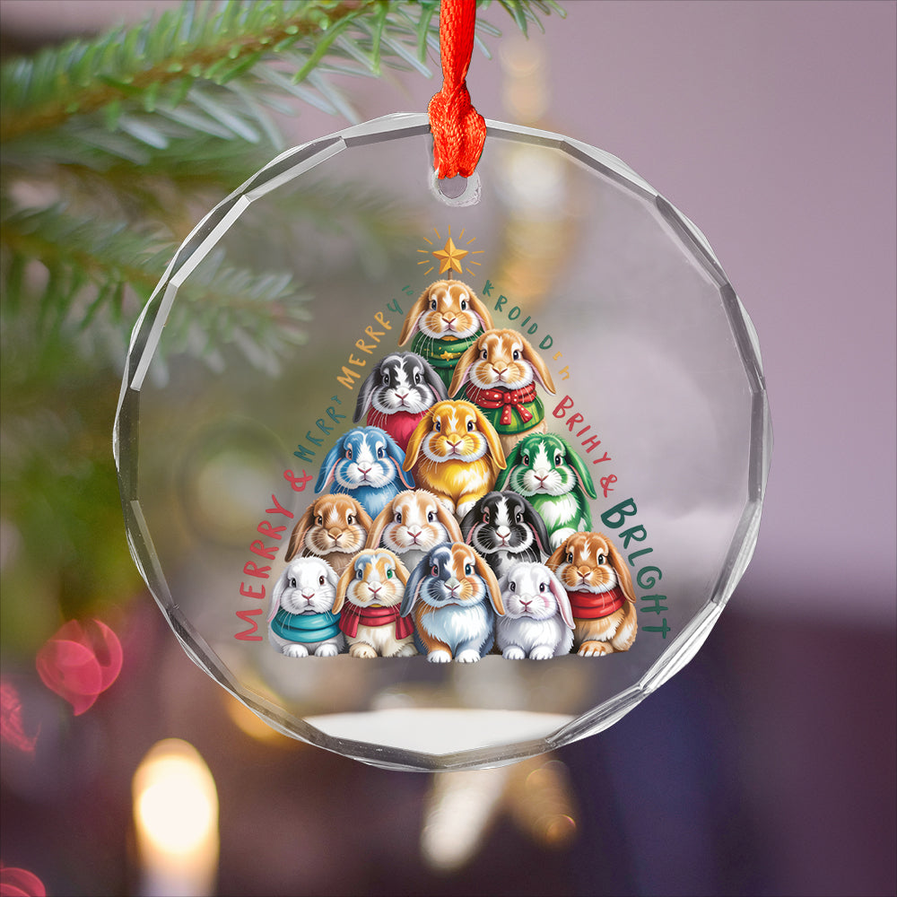 Bunny Xmas Glass Ornament